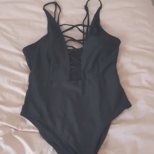 Black lace up swimsuit
